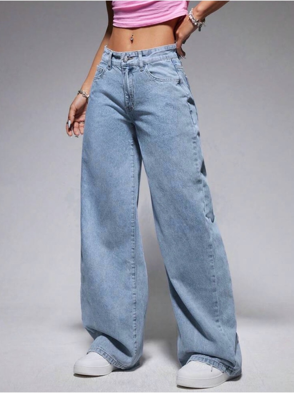 SHEIN Light Blue Low Rise Wide Leg Jeans